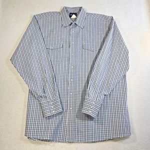 Vintage Wrangler Western Shirt Men 2X Pearl Snap Long Sleeve Blue Plaid Cowboy